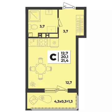 Студия Краснодарский край, Краснодар  (21.4 м)