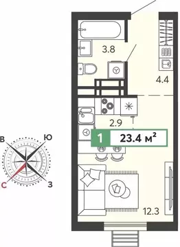 Квартира-студия: село Засечное, микрорайон Город Спутник (23.4 м)
