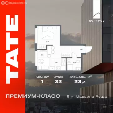 1-комнатная квартира: Москва, ЖК Тэйт (33.3 м)