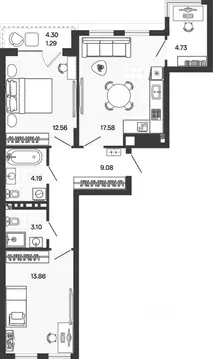 2-к кв. Калининградская область, Гурьевский муниципальный округ, пос. ...