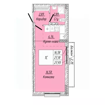 1-к кв. Омская область, Омск ул. 2-я Дачная (27.93 м)