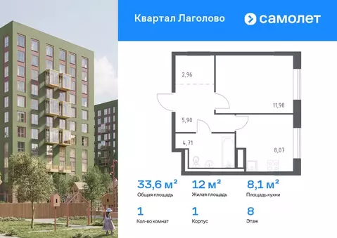 1-к кв. Ленинградская область, Ломоносовский район, Лаголовское с/пос, ...