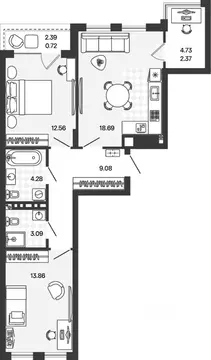 2-к кв. Калининградская область, Гурьевский муниципальный округ, пос. ...