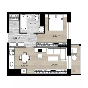 2-к кв. Ярославская область, Ярославль Аэропарк жилой комплекс (38.77 ...