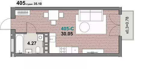 1-к кв. Калининградская область, Зеленоградск ул. Гагарина (35.1 м)