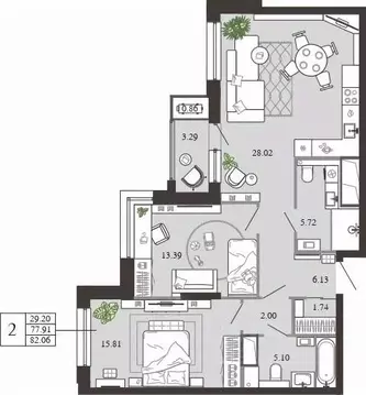 2-к кв. Тульская область, Тула ул. Фридриха Энгельса, 74 (82.06 м)