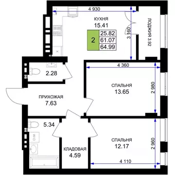 2-к кв. Калининградская область, Гурьевск Включи жилой комплекс (64.99 ...