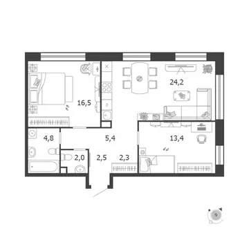 2-к кв. Москва 3-я оч., Шагал жилой комплекс, к9 (71.1 м)
