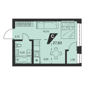 1-к кв. Свердловская область, Екатеринбург ул. Монтерская, 8/2 (27.9 ...