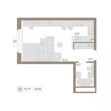 1-к кв. Башкортостан, Уфа бул. Яркий (32.64 м)