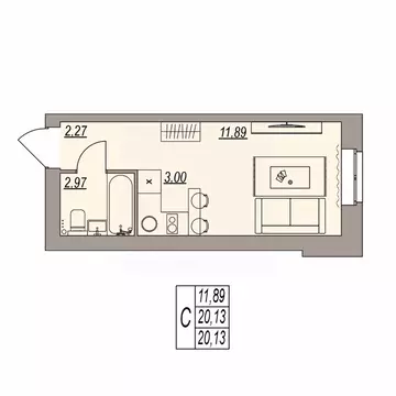 Студия Волгоградская область, Волгоград ул. Расула Гамзатова (20.13 м)