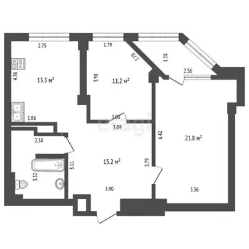 2-комнатная квартира: Новокузнецк, Запорожская улица, 69 (71.2 м)