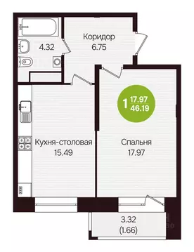 1-к кв. Чувашия, Новочебоксарск ул. 10-й Пятилетки, поз24 (46.19 м)