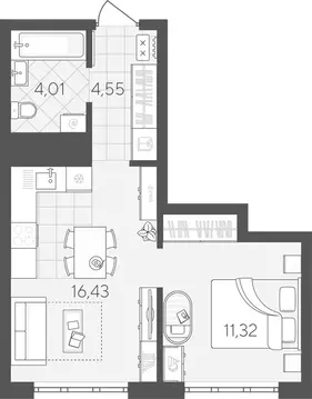 1-комнатная квартира: Тюмень, улица Вадима Бованенко, 7 (36.3 м)