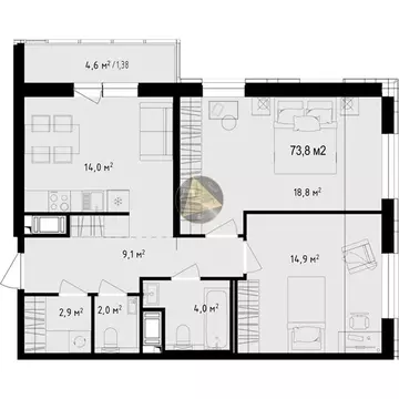 2-комнатная квартира: Санкт-Петербург, Суздальское шоссе, 18к4 (73.8 ...