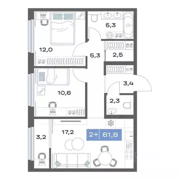 2-к кв. Свердловская область, Екатеринбург ул. Академика Парина, 11с1 ...