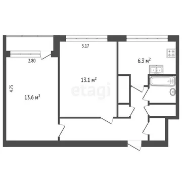 2-комнатная квартира: Санкт-Петербург, улица Композиторов, 26/3 (45.4 ...