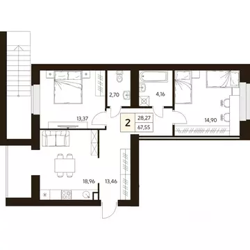 2-к кв. Башкортостан, Уфа ул. Ахметова, 296/2 (67.55 м)