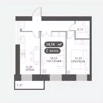 2-к кв. Красноярский край, Красноярск Академгородок мкр,  (54.34 м)
