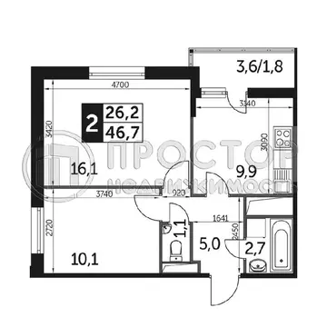 Продается 2-комнатная квартира