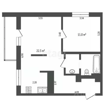 1-к кв. Тюменская область, Тюмень ул. Ю.-Р.Г. Эрвье, 24к1 (44.4 м)
