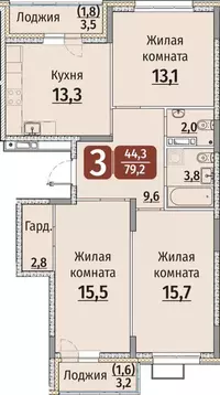 3-к кв. Чувашия, Чебоксары ул. Энергетиков, поз8 (80.95 м)