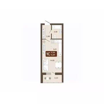 Студия Кемеровская область, Кемерово 58В мкр, 1 (31.06 м)