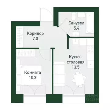 1-к кв. Свердловская область, Екатеринбург ул. Амундсена, 183/2 (37.3 ...