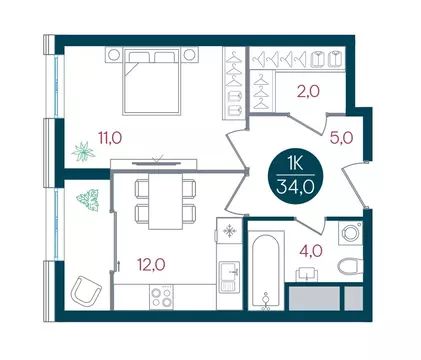 1-комнатная квартира: Москва, жилой комплекс Русич Кантемировский (34 ...
