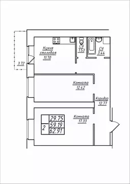 2-к кв. Самарская область, Самара ул. Стара-Загора, 249А (62.91 м)