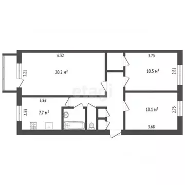 3-к кв. Челябинская область, Челябинск Российская ул., 59б (61.5 м)