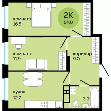 2-к кв. Пермский край, Пермь ул. Яблочкова, 5к4 (54.0 м)