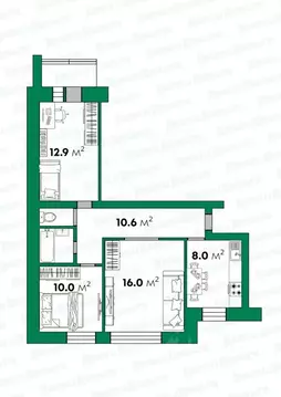 3-к кв. Кировская область, Киров ул. Кольцова, 13 (61.5 м)