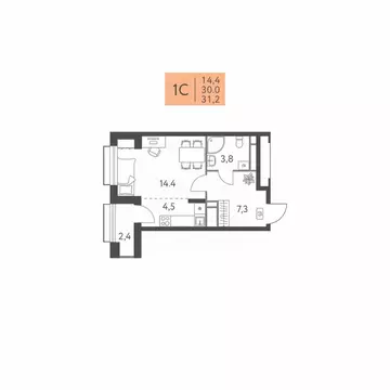 Студия Пермский край, Пермь ул. Левченко, 8 (31.2 м)