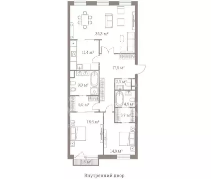 3-комнатная квартира: Москва, улица Большая Полянка, 44 (124.2 м)