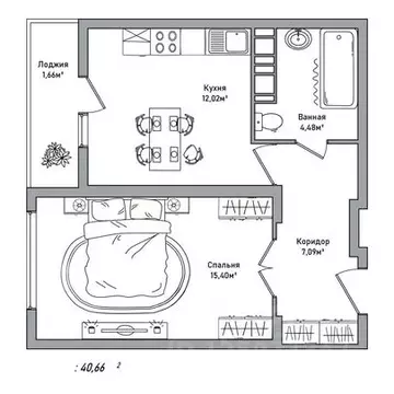 1-к кв. Ярославская область, Ярославль 2-й мкр,  (40.66 м)