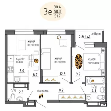 3-к кв. Пермский край, Пермь Ижевская ул., 38 (51.7 м)