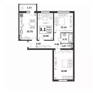 3-к кв. Новгородская область, Великий Новгород ул. Якова Павлова, 15 ...