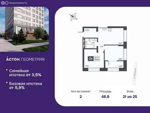 2-комнатная квартира: Новосибирск, жилой комплекс Астон.Геометрия ...