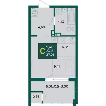 Студия Краснодарский край, Краснодар Образцово мкр,  (27.01 м)