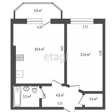 1-к кв. Ростовская область, Батайск Коммунистическая ул., 197Ак1 (41.7 ...
