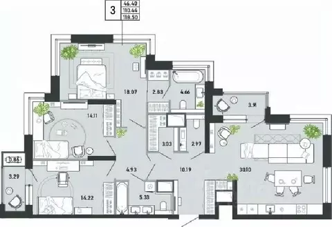 3-к кв. Тульская область, Тула ул. Фридриха Энгельса, 74 (118.5 м)