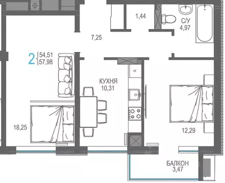 2-к кв. Крым, Симферопольский район, Гвардейское пгт, Республика жилой ...