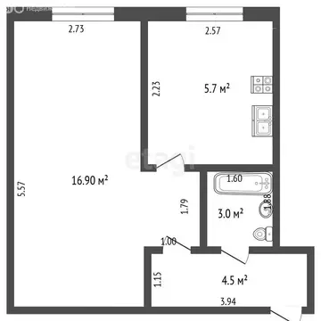 1-комнатная квартира: Чебоксары, Кооперативная улица, 1 (30.1 м)