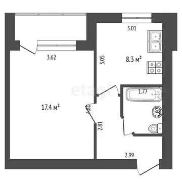 1-комнатная квартира: Северный, рабочий посёлок Северный, микрорайон ...