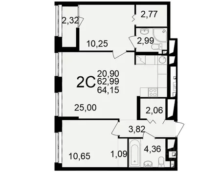 2-к кв. Рязанская область, Рязань ул. Чкалова (62.99 м)