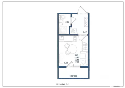 Студия Тверская область, Тверь ул. Медовая, 9к4 (17.0 м)