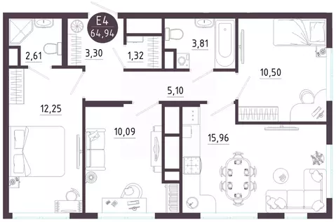 3-к кв. Тульская область, Тула ул. Купцов Гречихиных (64.94 м)