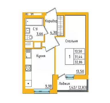 1-к кв. Башкортостан, Уфа ул. Валерия Лесунова, 18 (32.73 м)