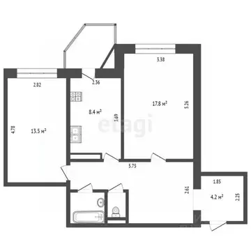 2-к кв. Тюменская область, Тюмень ул. Муравленко, 9 (54.2 м)